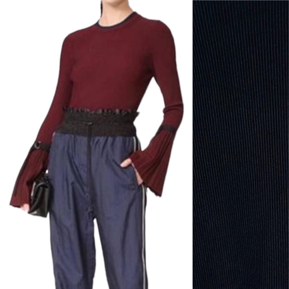 3.1 Phillip Lim | Ribbed Flare Sleeve Knit Blouse Sweater Black Size Small